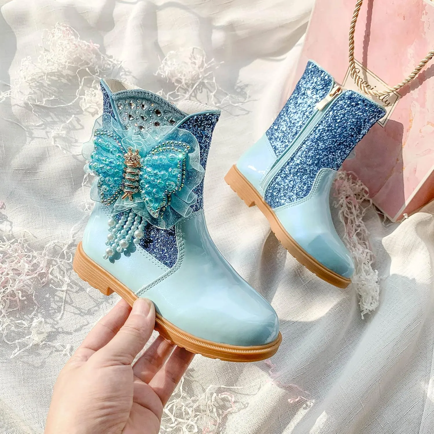 Girls Raincoat and Matching Rain Boots Girls Boots Autumn and Winter Bowknot Cute Children Boots Riding Shoes for Kids