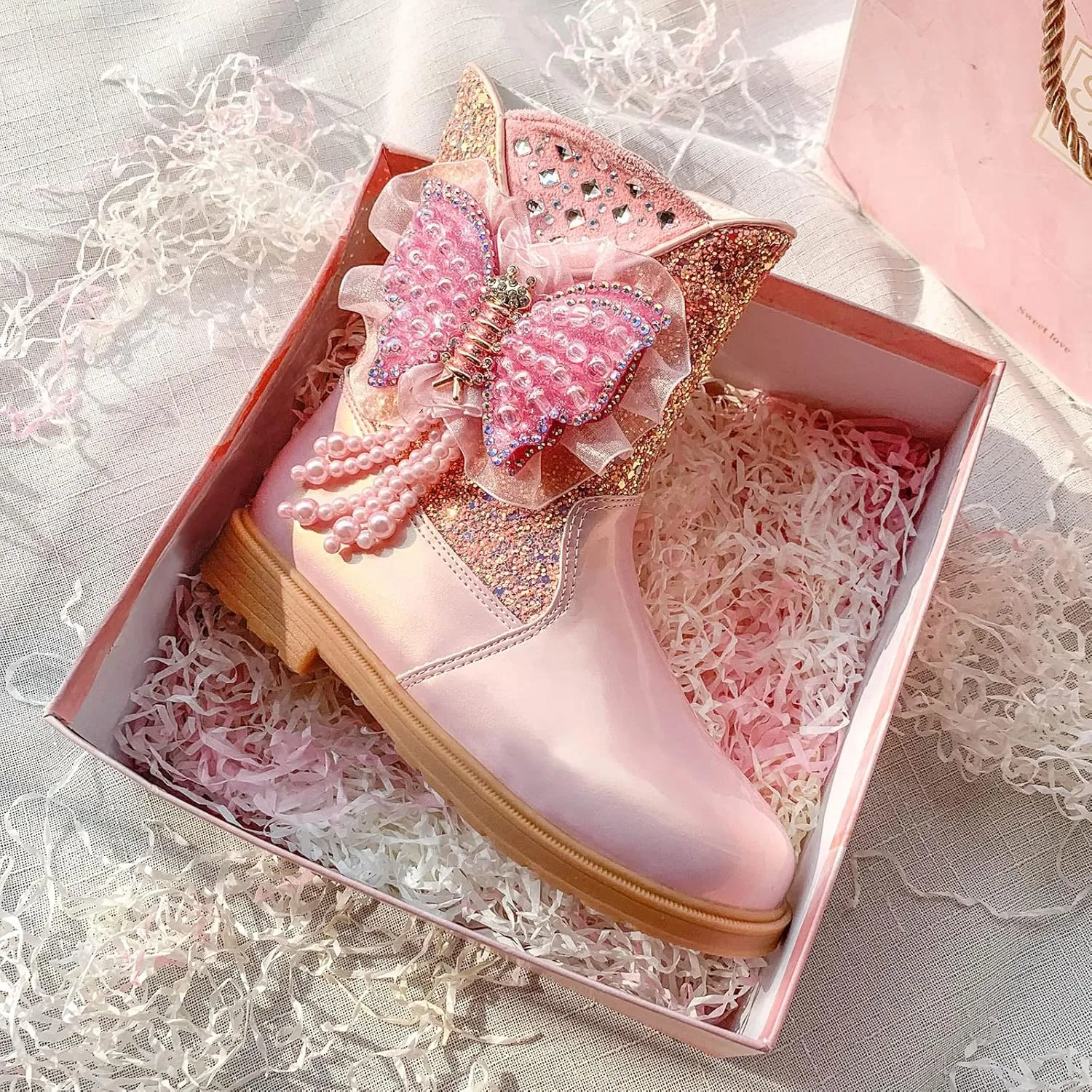 Girls Raincoat and Matching Rain Boots Girls Boots Autumn and Winter Bowknot Cute Children Boots Riding Shoes for Kids
