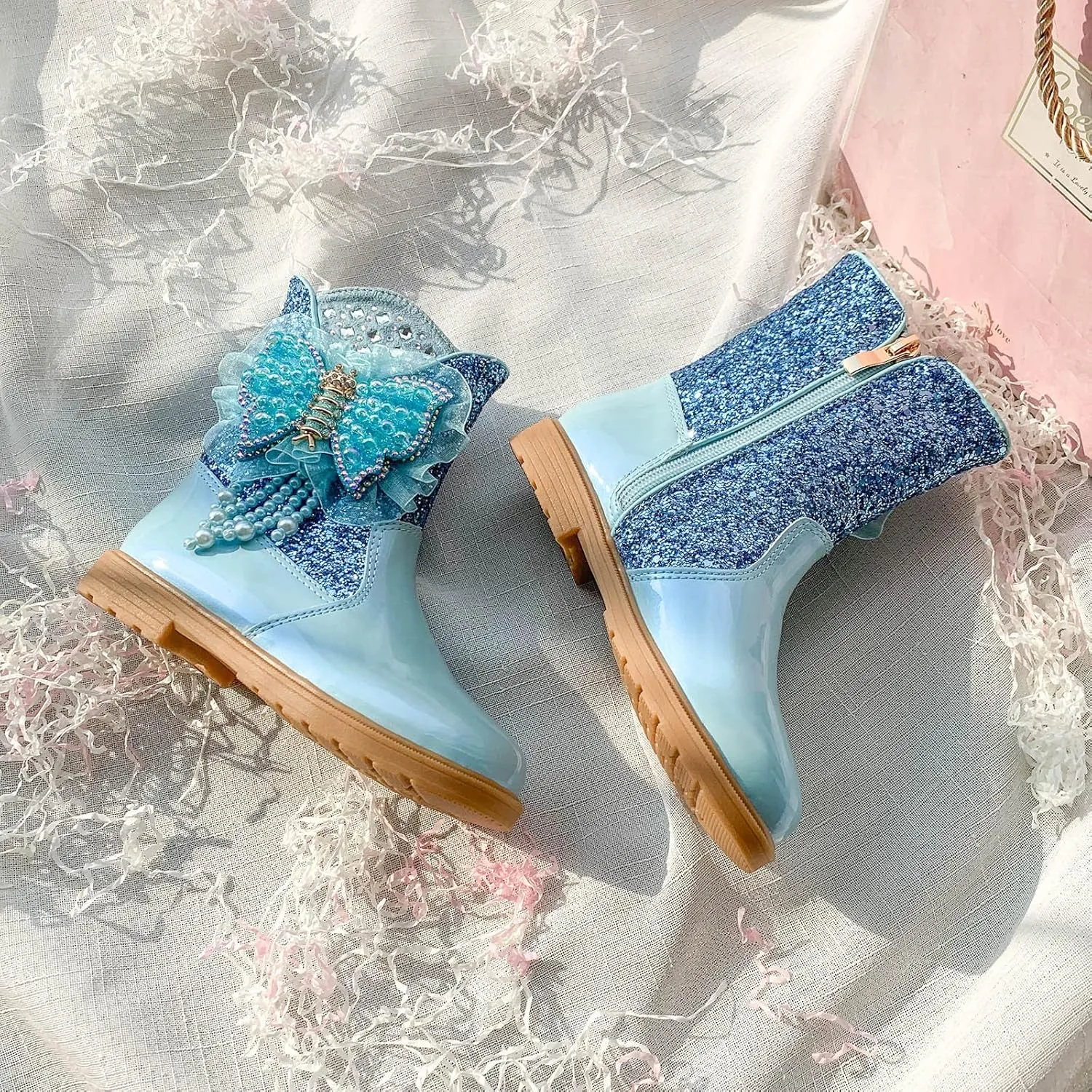 Girls Raincoat and Matching Rain Boots Girls Boots Autumn and Winter Bowknot Cute Children Boots Riding Shoes for Kids