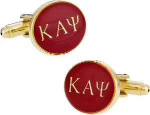 Gold Kappa Alpha Psi Fraternity Cuff Links with Hard-Sided Presentation Gift Box Paraphernalia - Crimson Red & Gold