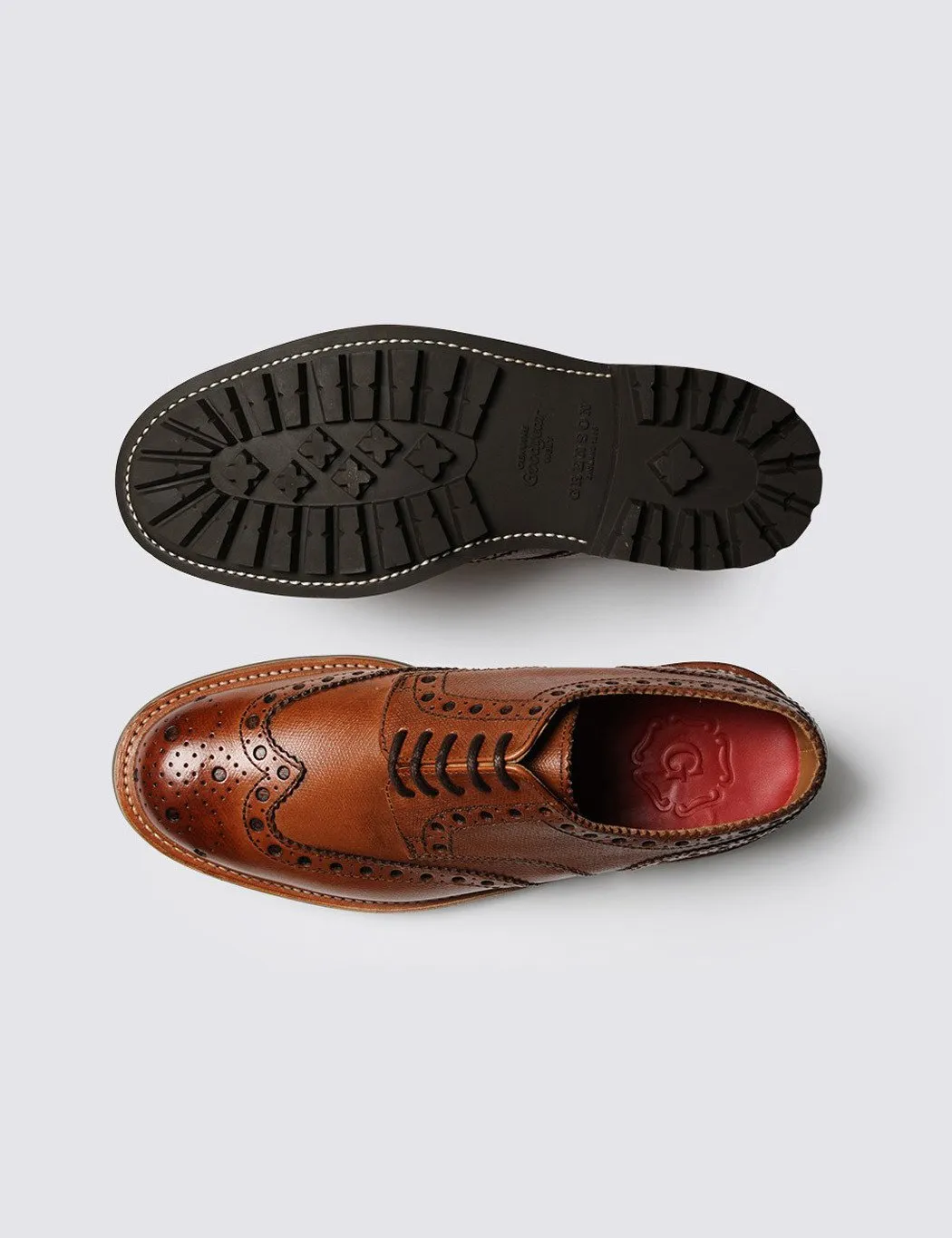 Grenson Archie Brogue Shoes (Commando Sole) - Tan
