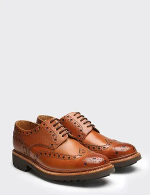 Grenson Archie Brogue Shoes (Commando Sole) - Tan