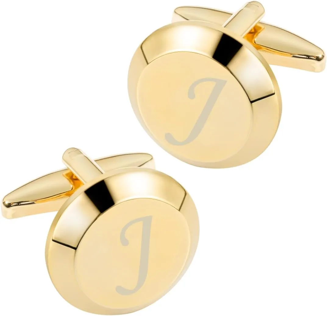 GWD Cufflinks for Men Stainless Steel Golden Initial Cuff Links Alphabet Letter A-Z Groom Father Gift
