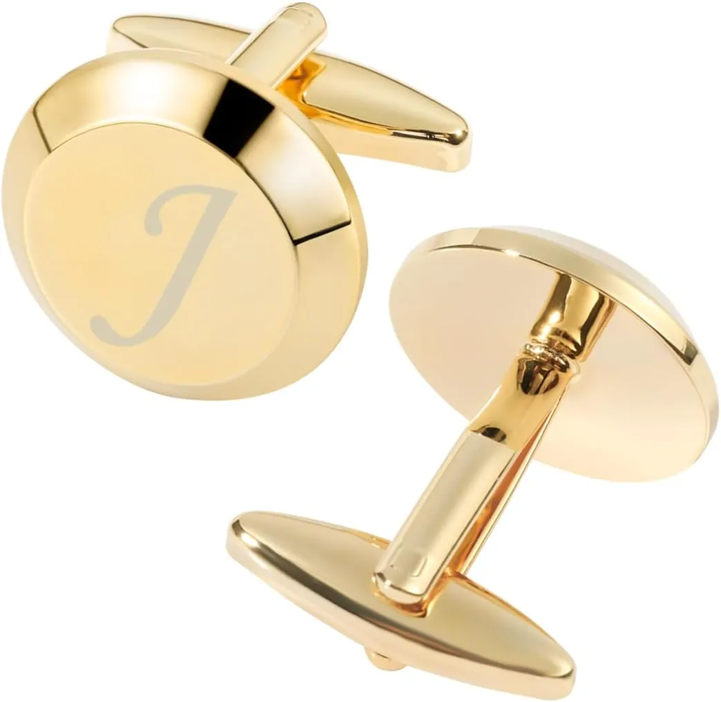 GWD Cufflinks for Men Stainless Steel Golden Initial Cuff Links Alphabet Letter A-Z Groom Father Gift