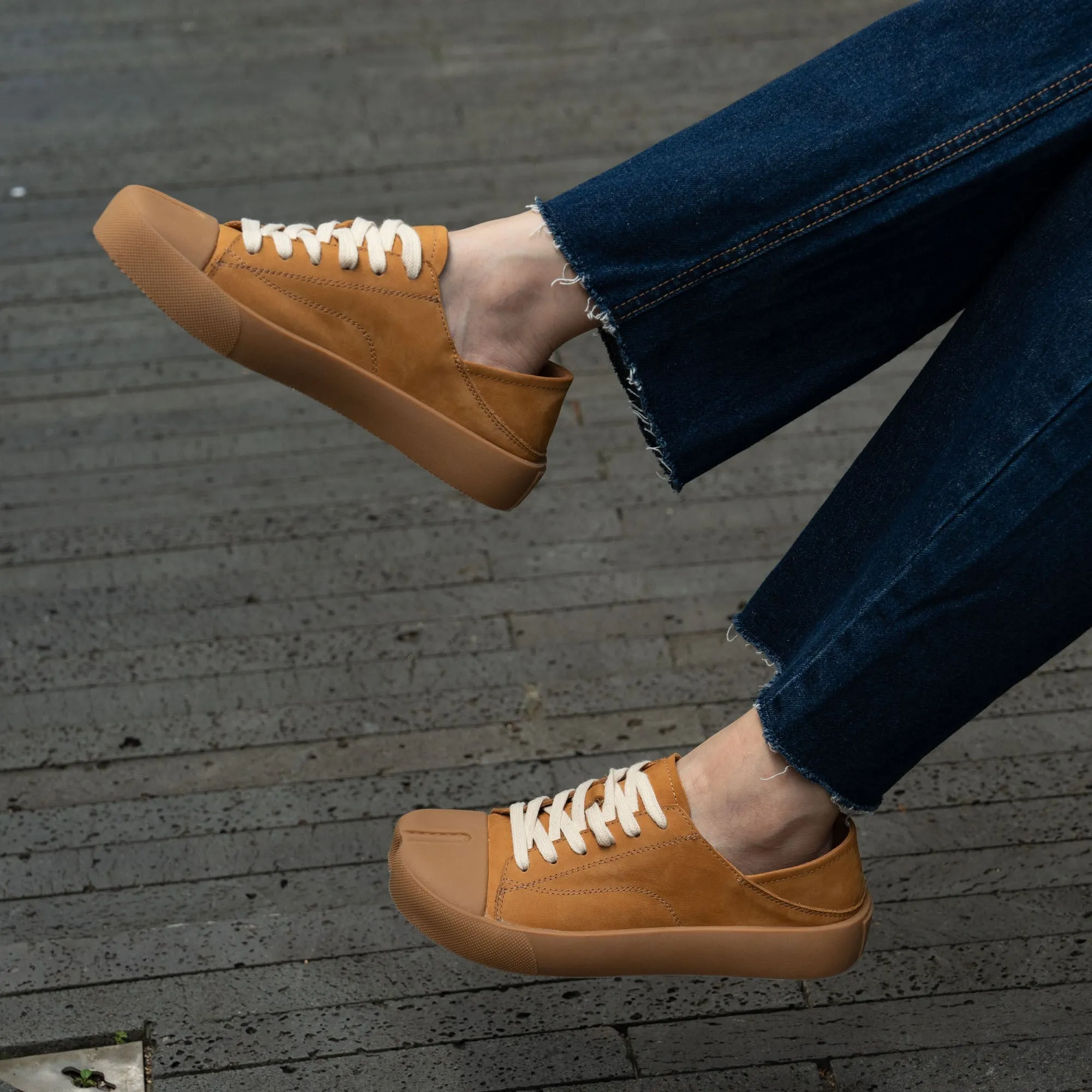 Handmade Nubuck Leather Oxfords & Tie Flats For Women Brown/Khaki/Yellow/Cameo Brown