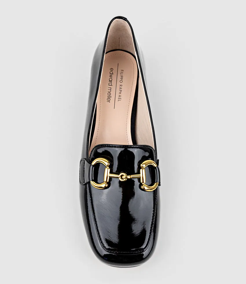 HARLEE30 Moccasin with Trim in Black Patent