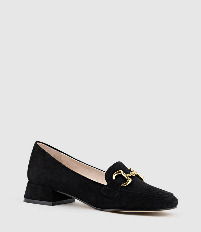 HARLEE30 Moccasin with Trim in Black Suede