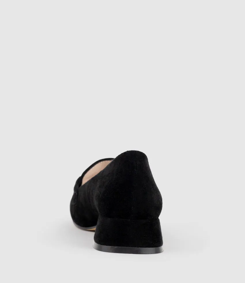 HARLEE30 Moccasin with Trim in Black Suede