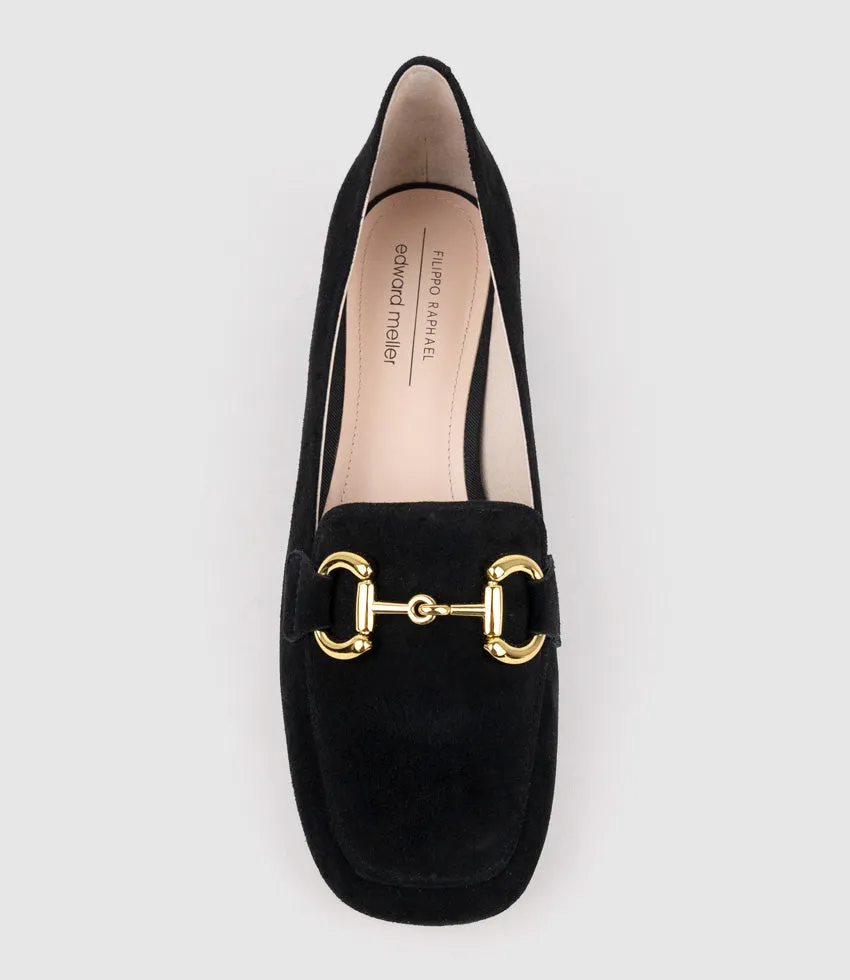 HARLEE30 Moccasin with Trim in Black Suede