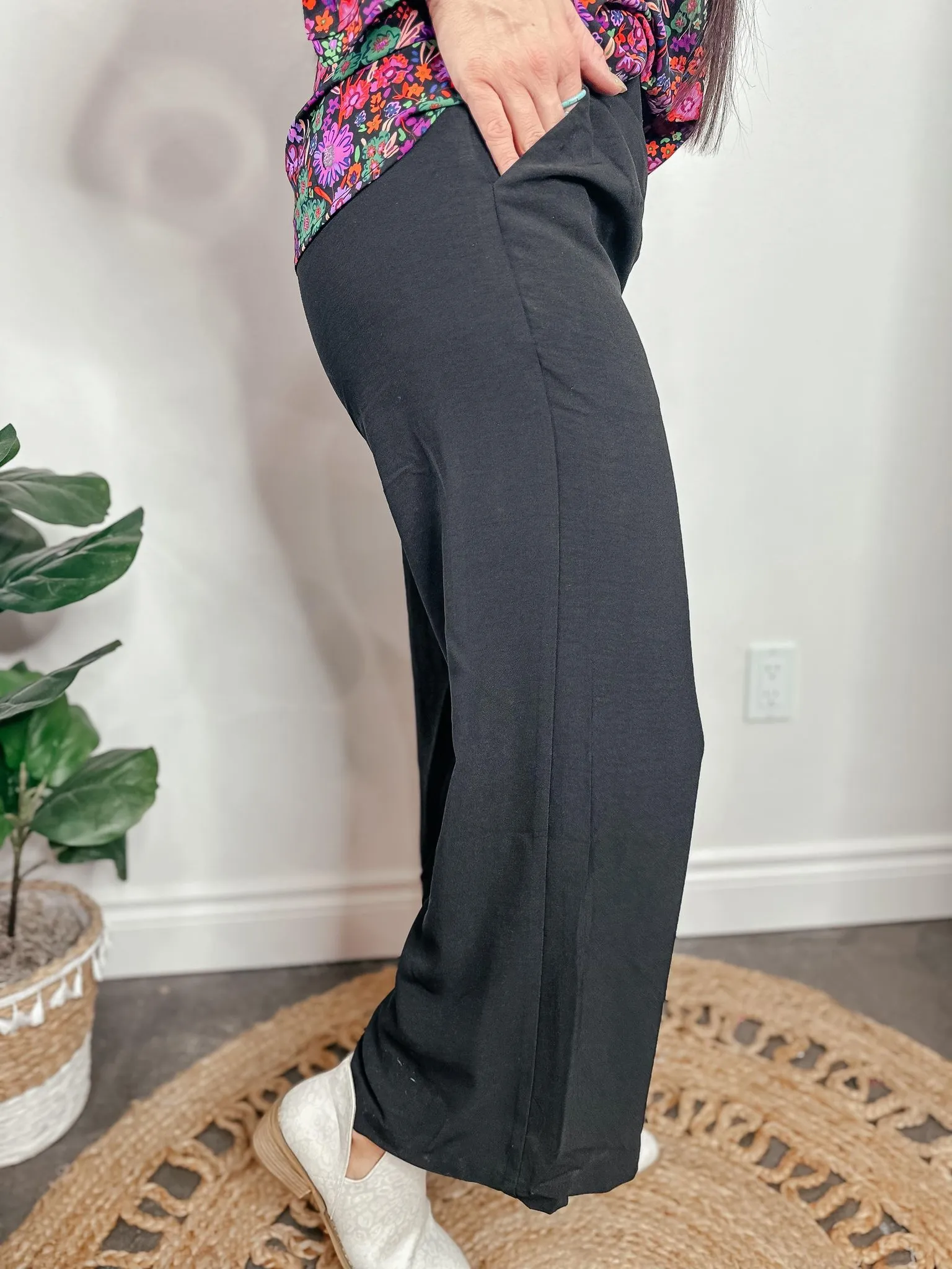 High Rise Wide Leg Pants Black