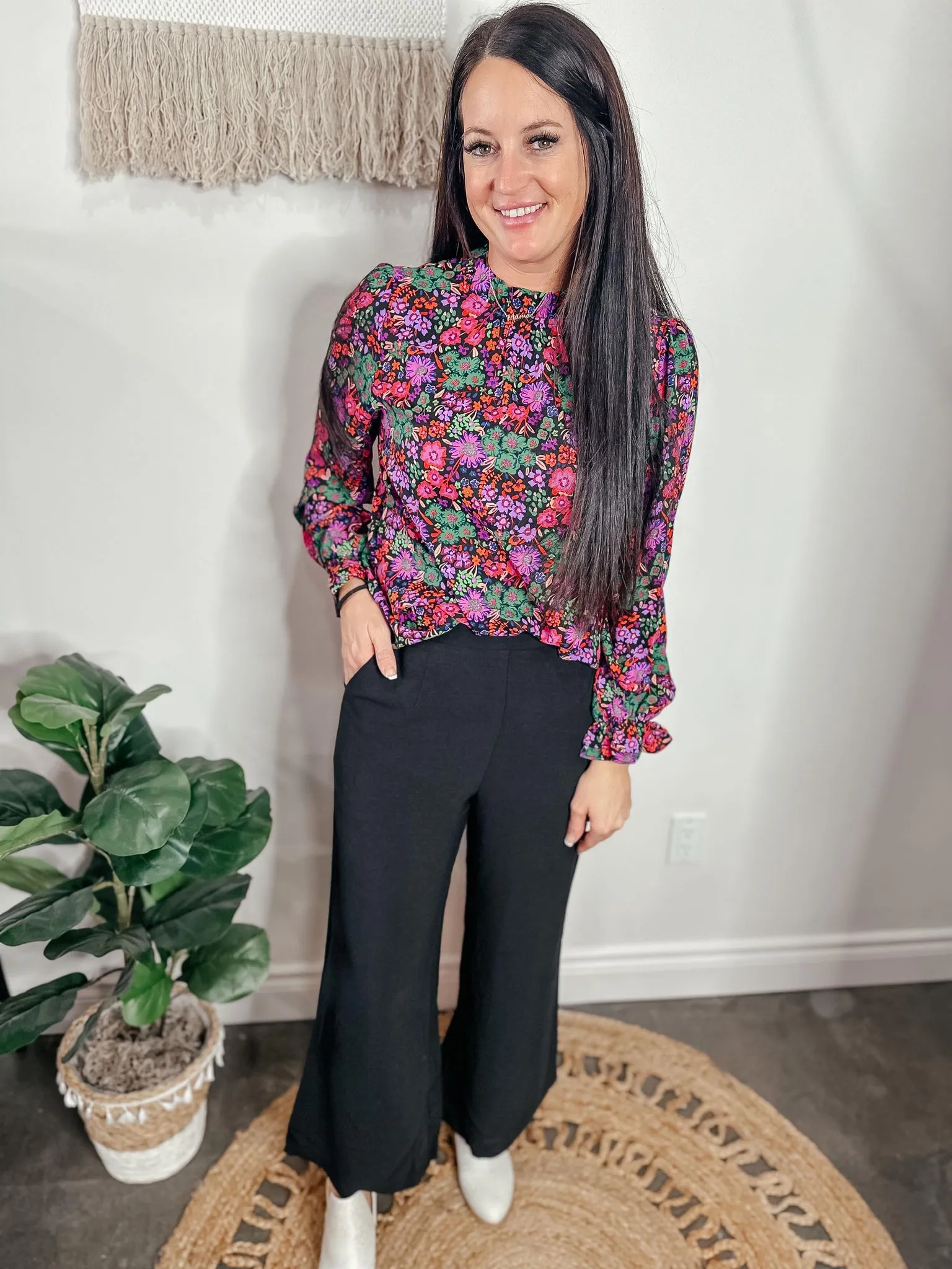 High Rise Wide Leg Pants Black