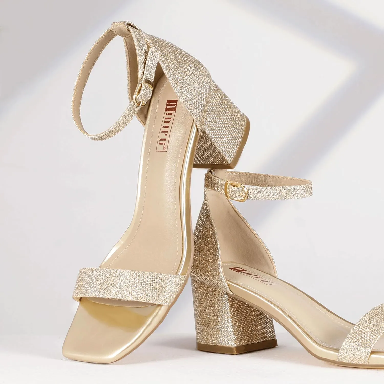 IDIFU IN2 Chunky Block Low Heels Square Open Toe Ankle Strap Short Heeled Sandals Wedding Bride Bridal Ladies Summer Prom Dress Shoes for Women Dressy Comfortable Formal Cute Trendy Small Thick Heels