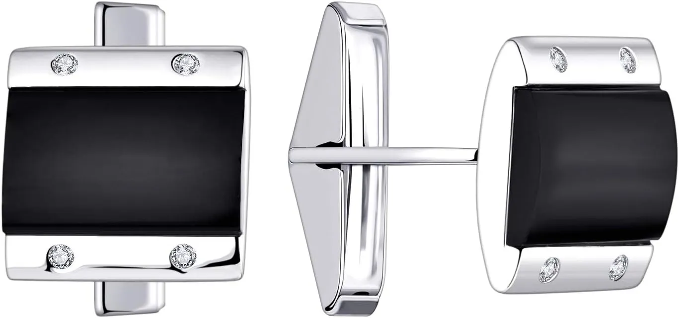 JO WISDOM 925 Sterling Silver Cufflinks for Men,Round/Square/Rectangle/Oval Cuff Links with Black Emerald