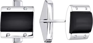 JO WISDOM 925 Sterling Silver Cufflinks for Men,Round/Square/Rectangle/Oval Cuff Links with Black Emerald