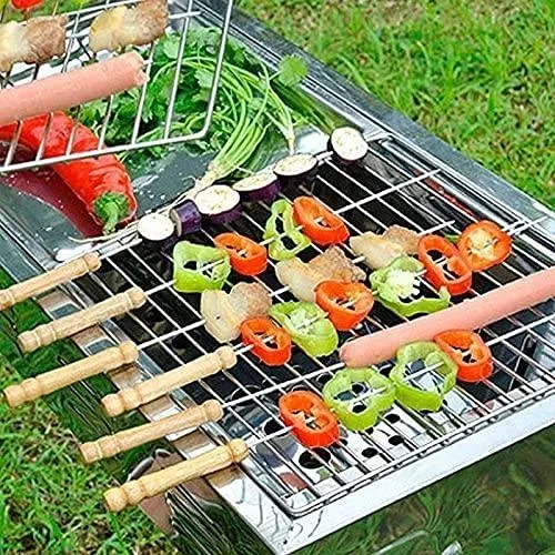 K Kudos stainless Steel Barbeque Skewers Set Reusable BBQ Grilling Sticks for Outdoor Camping Cooking Tools with Wooden Grip pack of 10