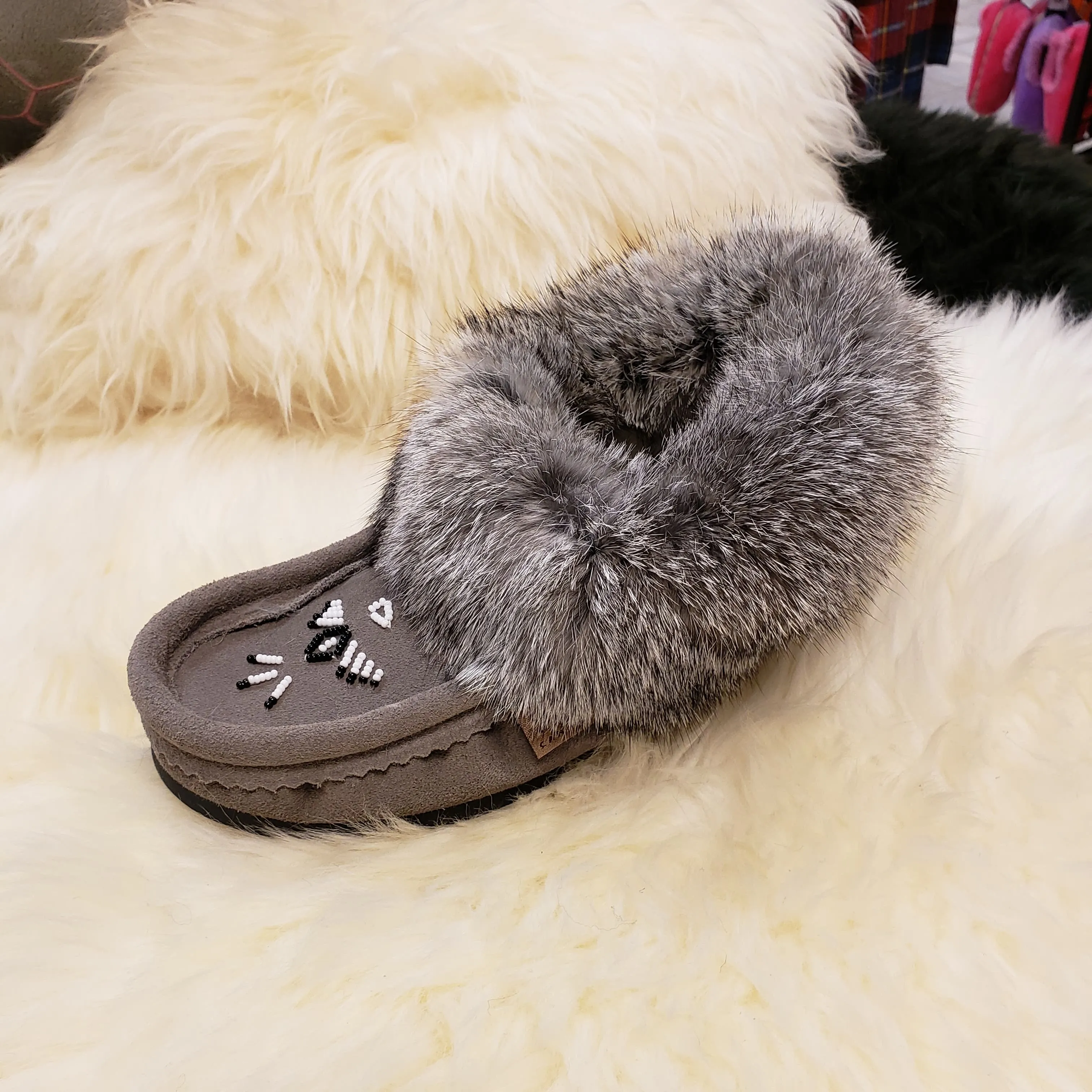 Ladies Moccasins with Crepe Sole - Grey