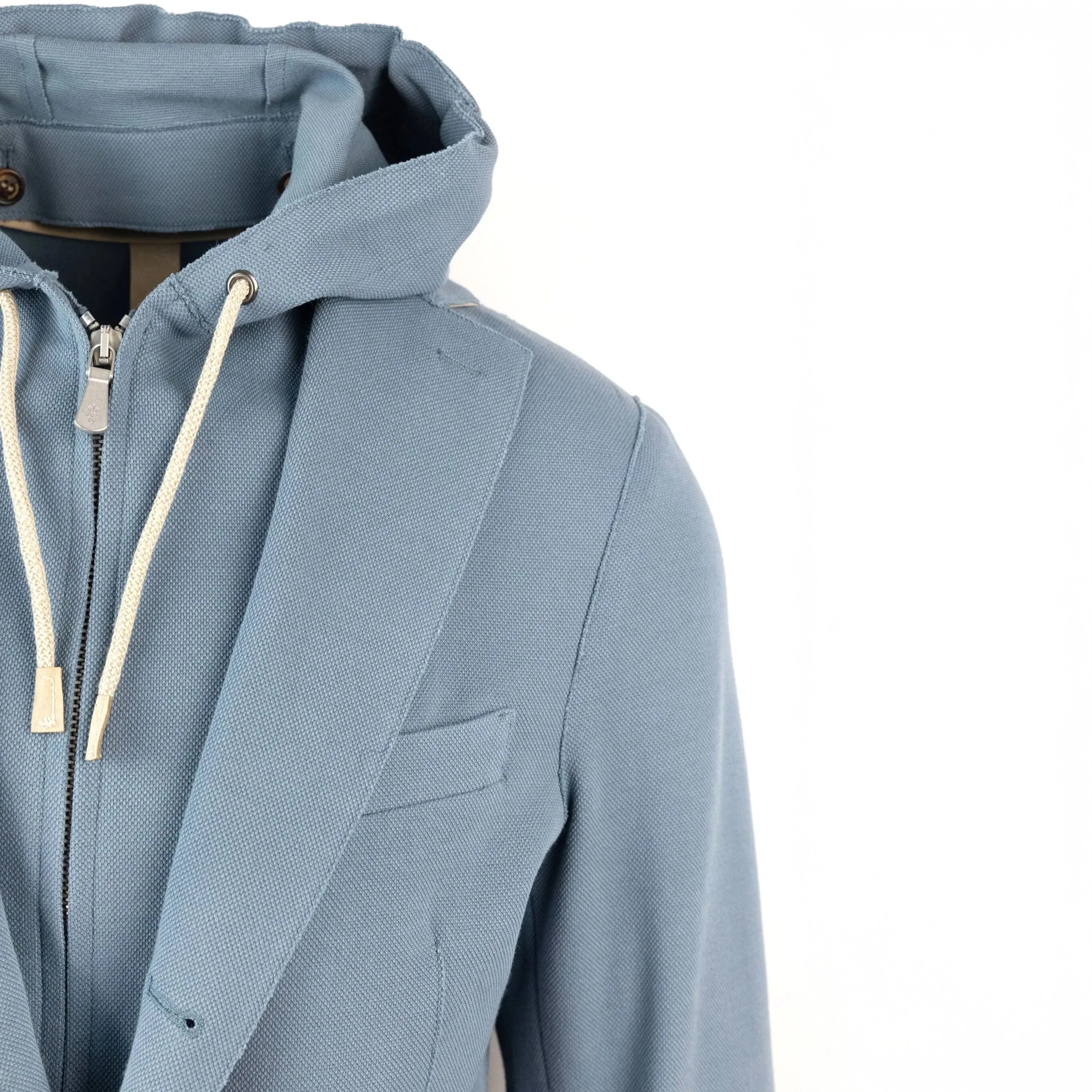 Laser Cut Denim Blue Cotton Hybrid Sport Jacket - ELEVENTY