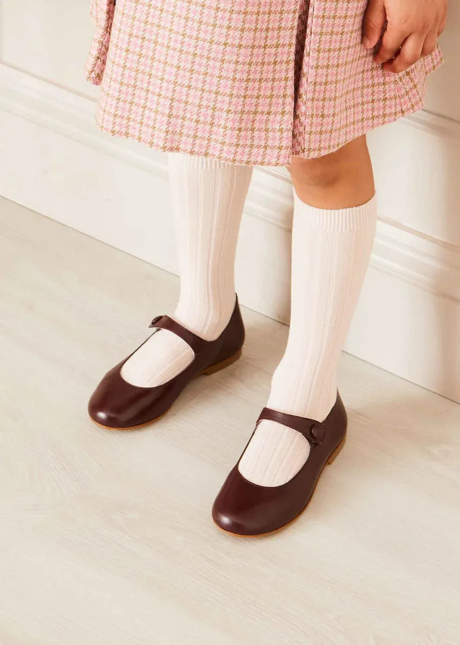 Leather Mary Jane Shoes in Burgundy (24-34EU)
