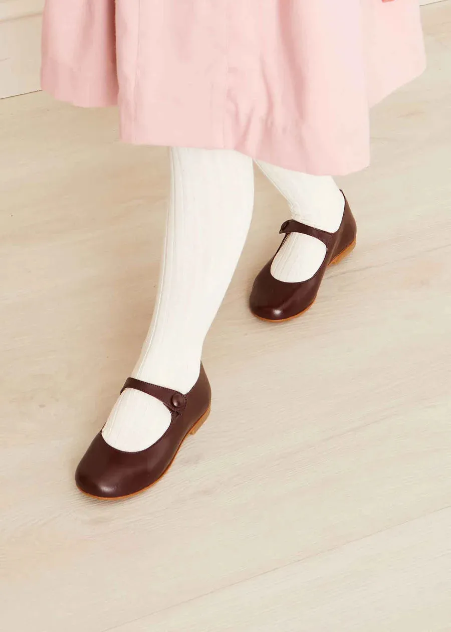 Leather Mary Jane Shoes in Burgundy (24-34EU)
