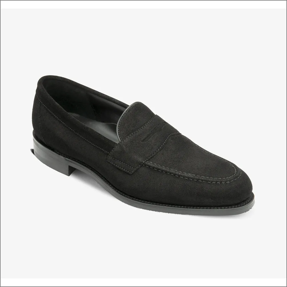 Loake Imperial Black Suede Penny Loafer@