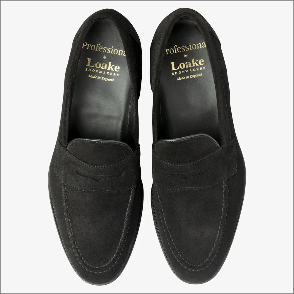 Loake Imperial Black Suede Penny Loafer@