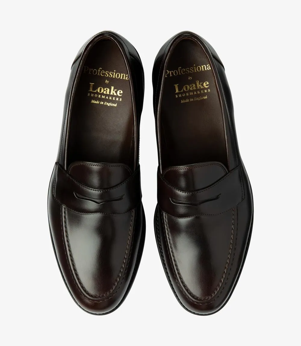 LOAKE IMPERIAL DARK BROWN LOAFER SLIP ON RUBBER SOLE F-MEDIUM