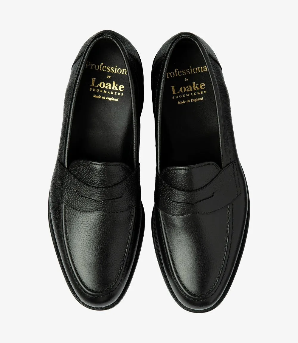 LOAKE IMPERIAL GRAIN BLACK LOAFER SLIP ON RUBBER SOLE F-MEDIUM