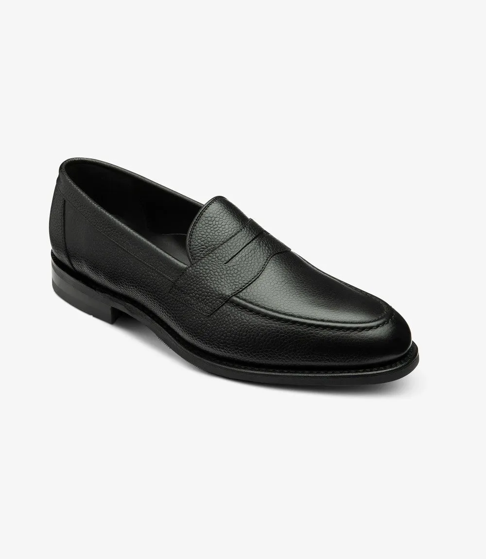 LOAKE IMPERIAL GRAIN BLACK LOAFER SLIP ON RUBBER SOLE F-MEDIUM