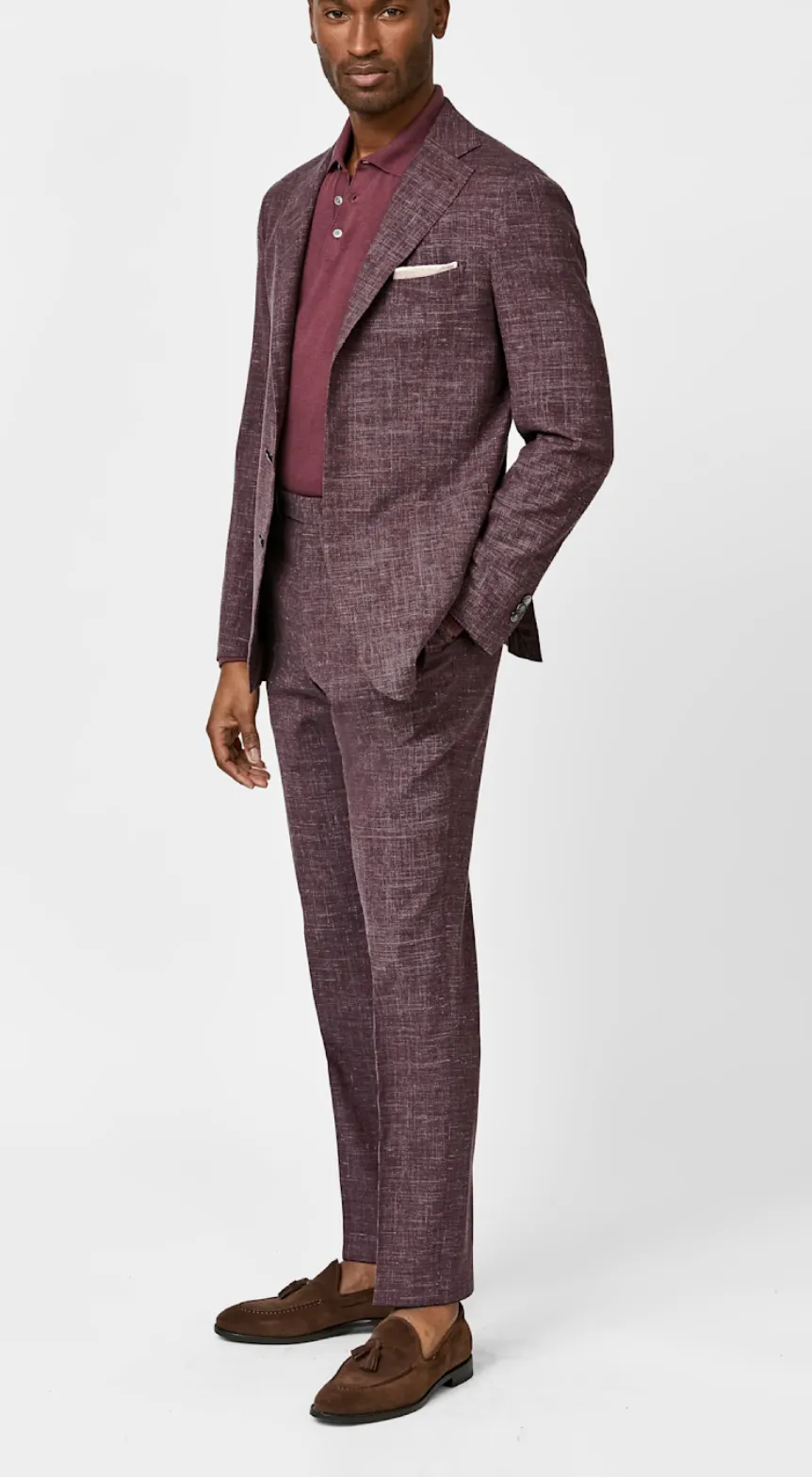 Loro Piana MOVE Merlot Stretch Wool, Silk & Linen Plain Tropical Weave