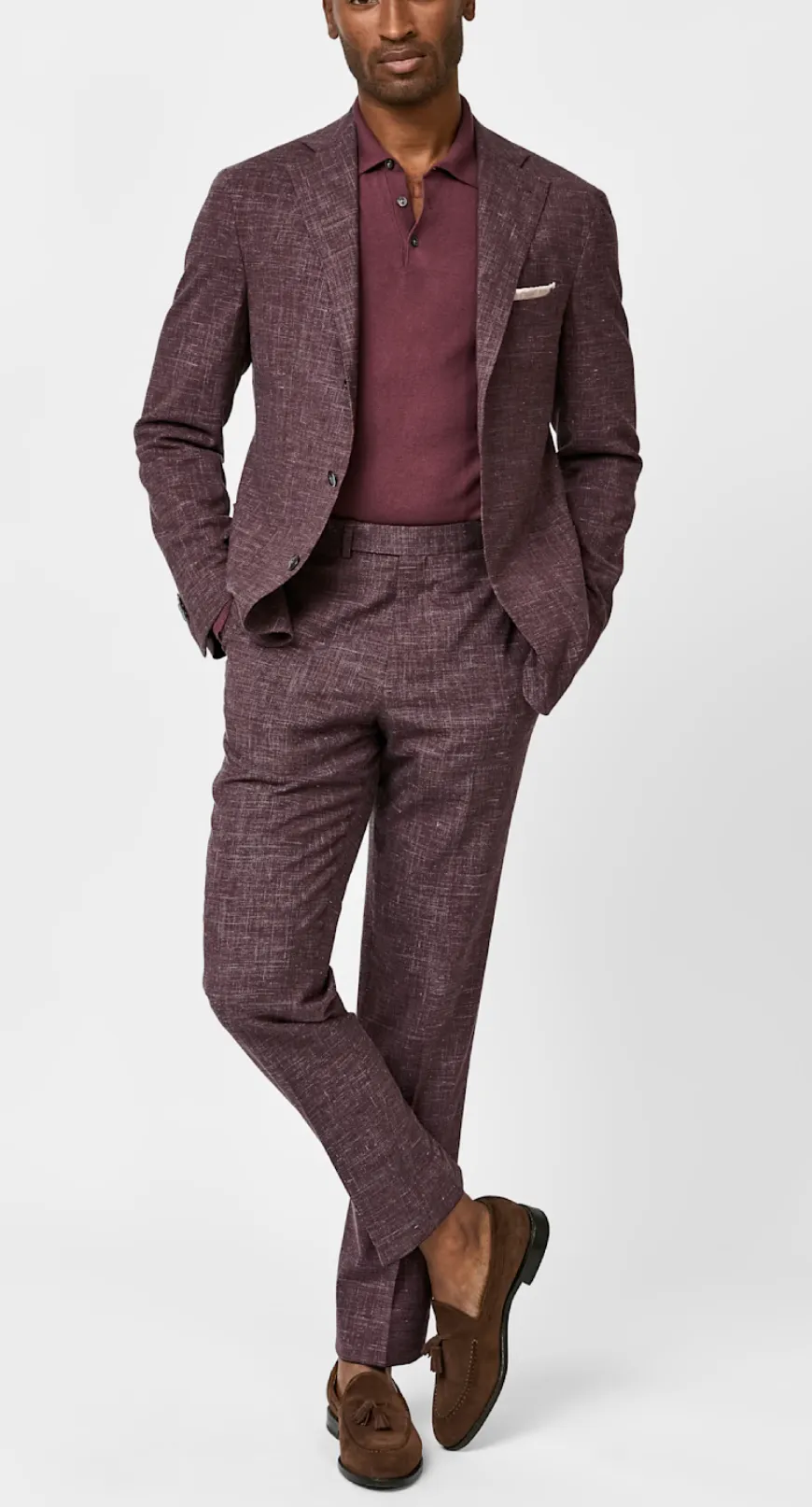 Loro Piana MOVE Merlot Stretch Wool, Silk & Linen Plain Tropical Weave
