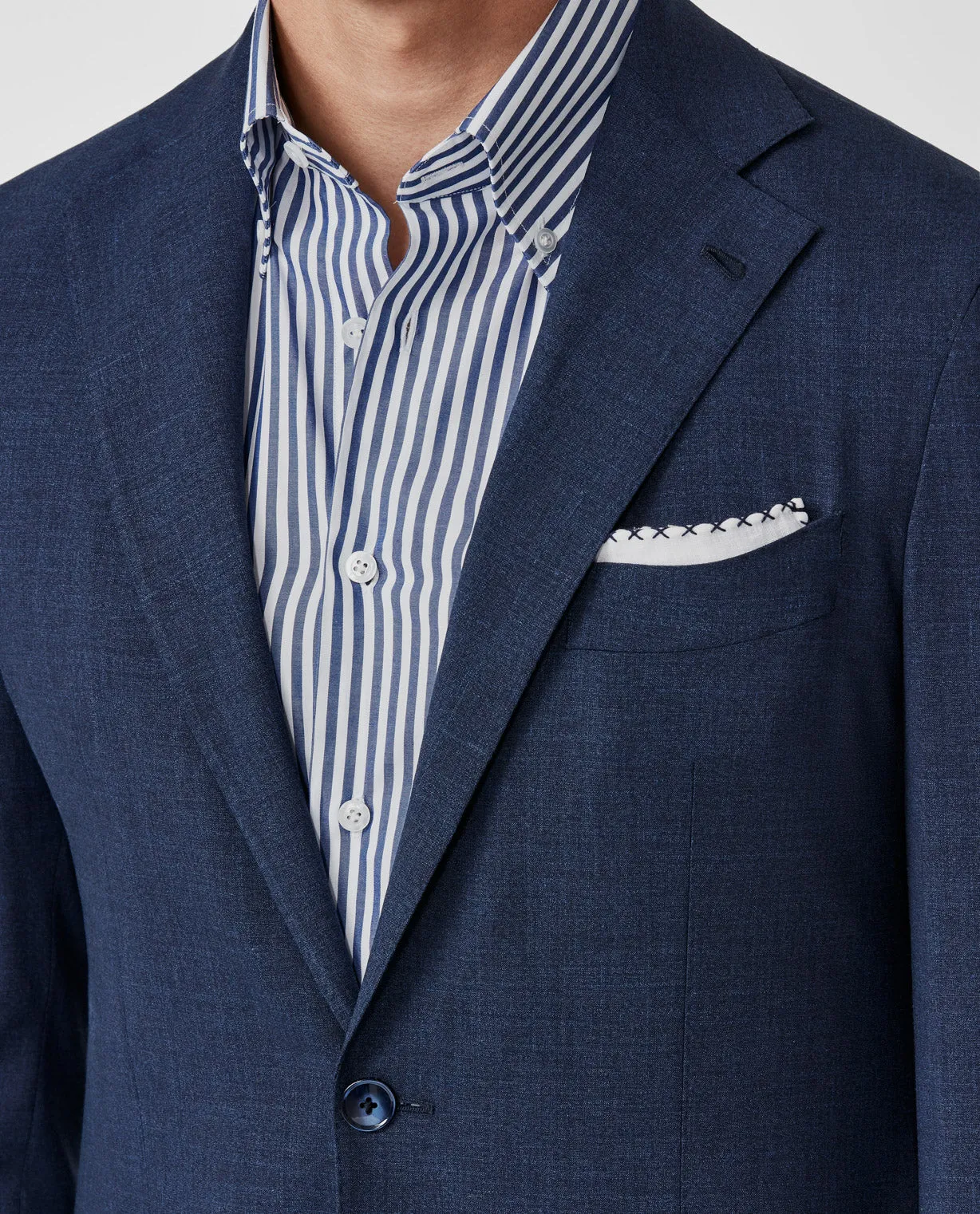 Loro Piana SUMMERTIME Blue Tropical Stretch Wool, Silk & Linen Plain Weave