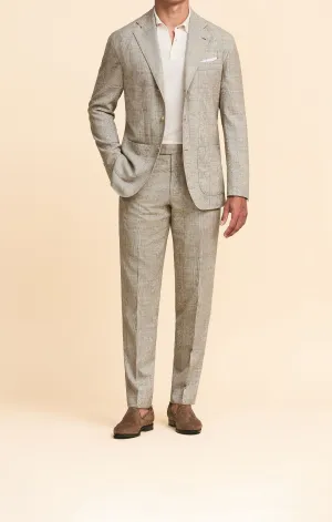 Loro Piana SUMMERTIME Light Beige Sand Tropical Wool, Silk & Linen with Glencheck