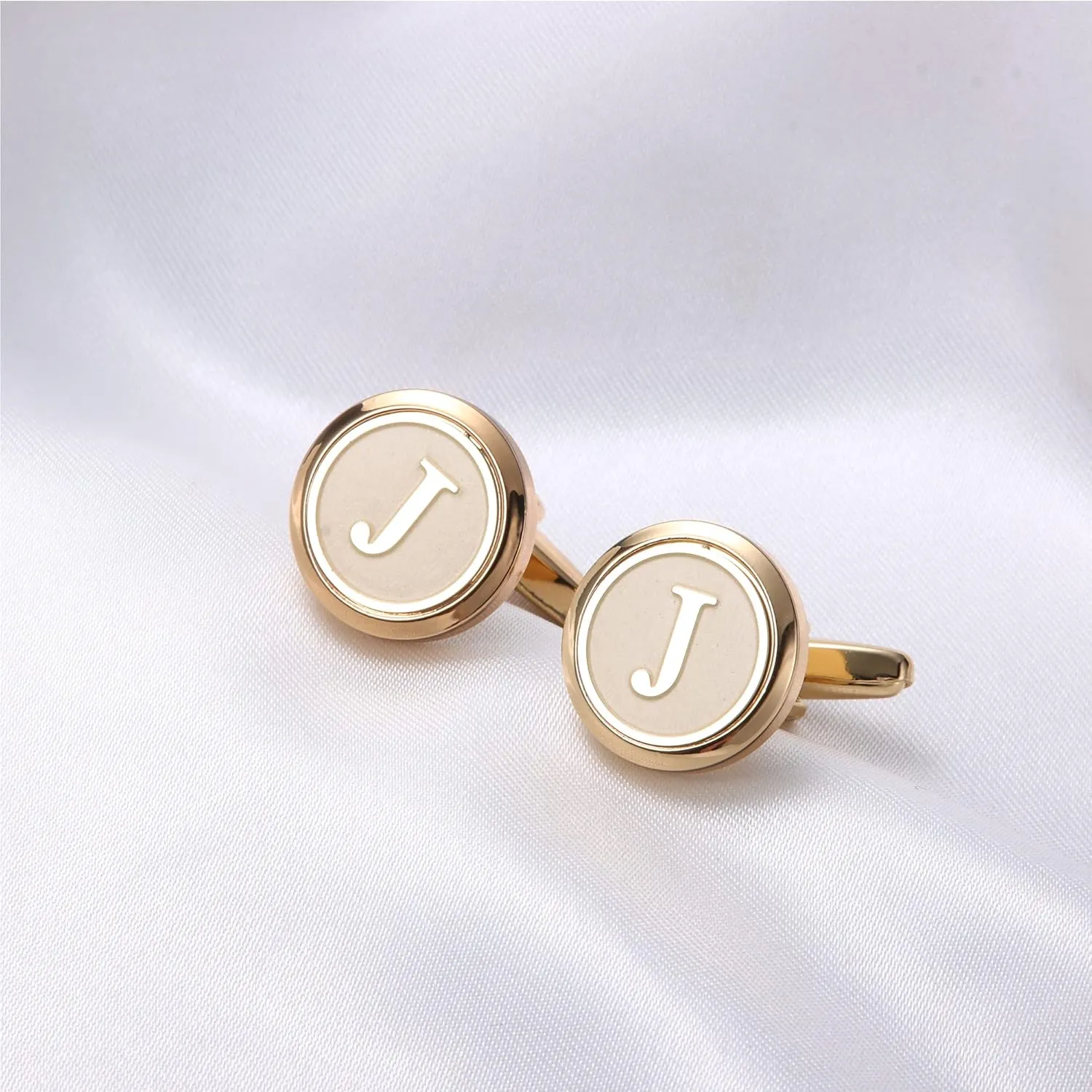 LOYALLOOK Initial Gold Cufflinks for Men Gold Cuff Links Personalized Copper CuffLinks Letter Cufflinks Gift for Groom Husband Father