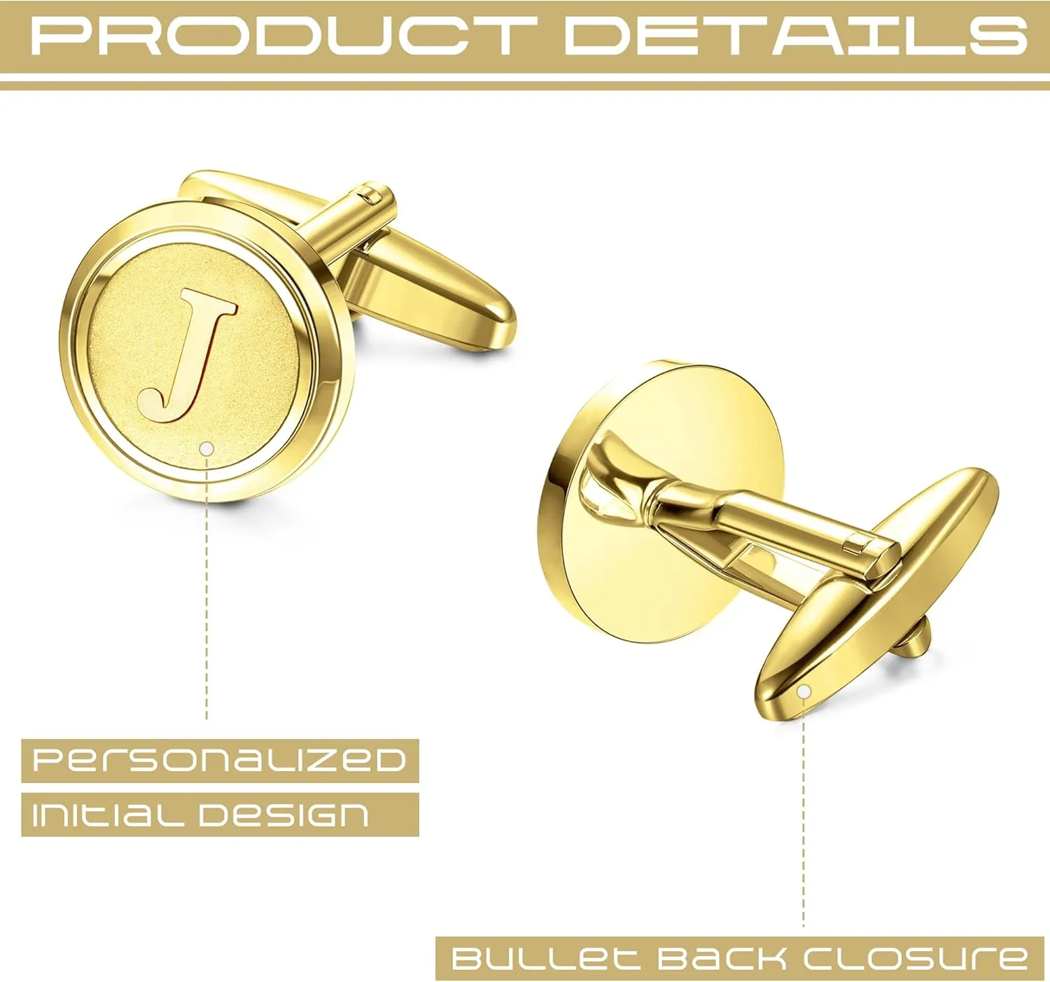 LOYALLOOK Initial Gold Cufflinks for Men Gold Cuff Links Personalized Copper CuffLinks Letter Cufflinks Gift for Groom Husband Father