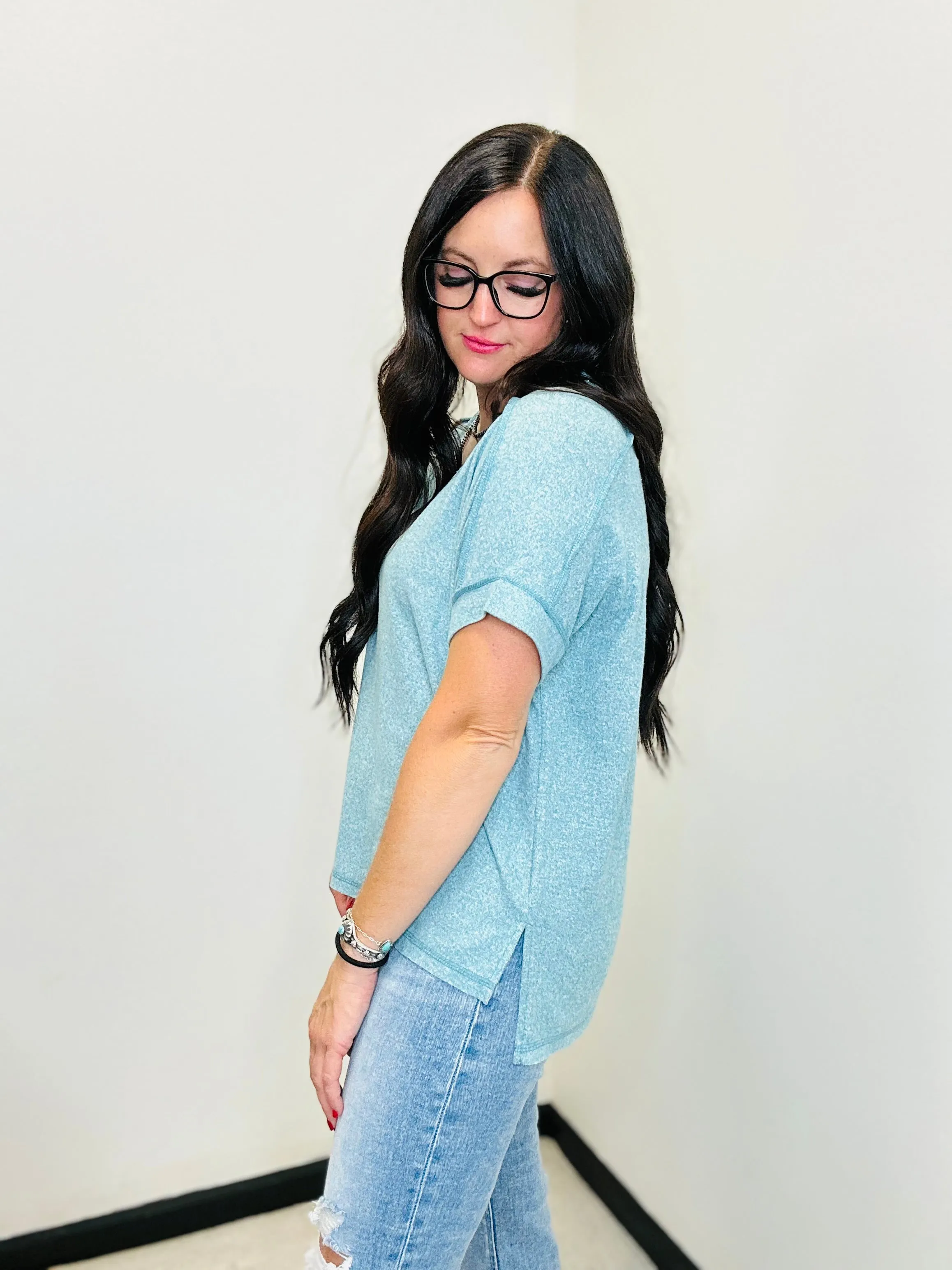 Lynn V Neck Teal Oversized Top