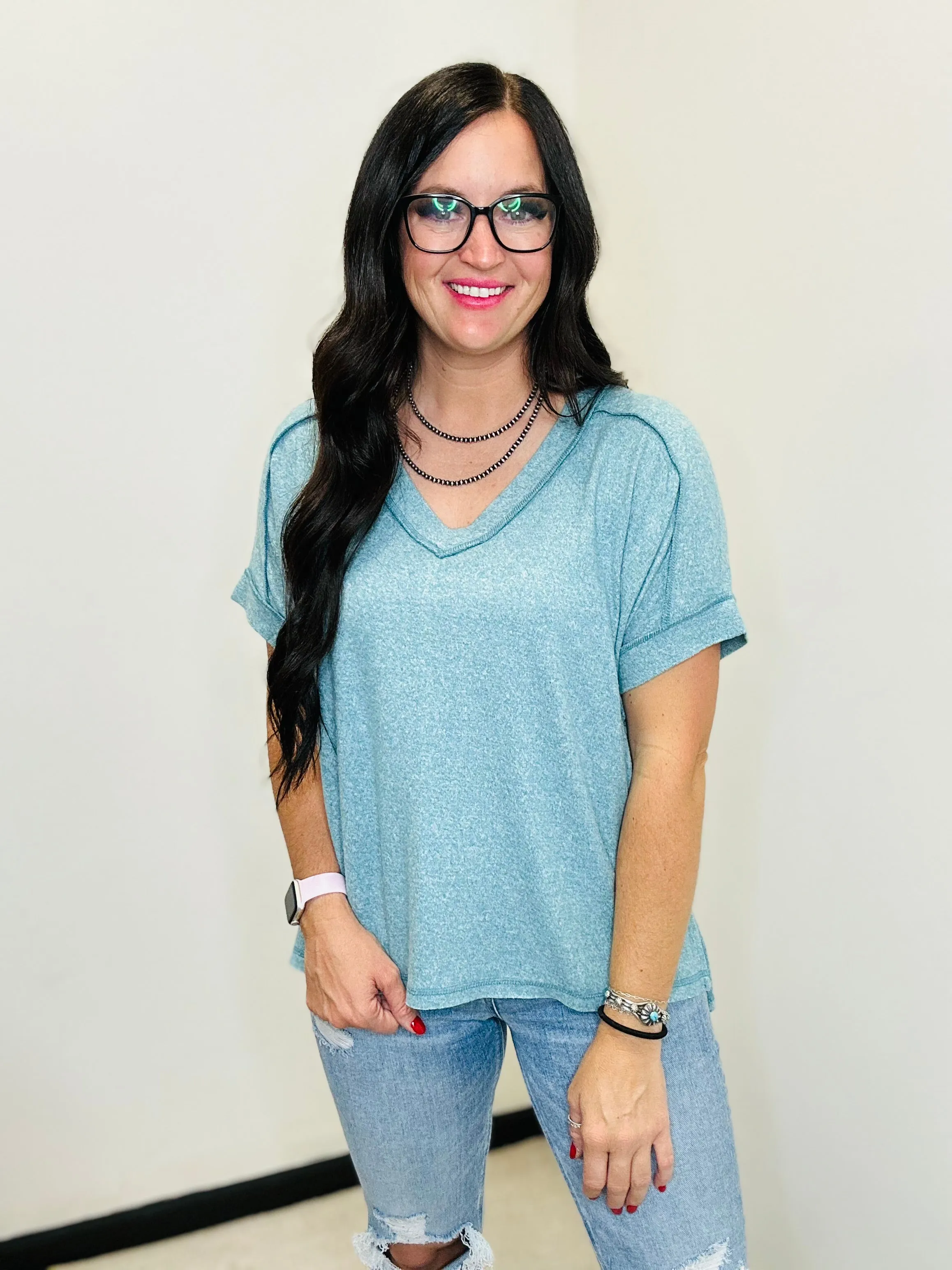 Lynn V Neck Teal Oversized Top