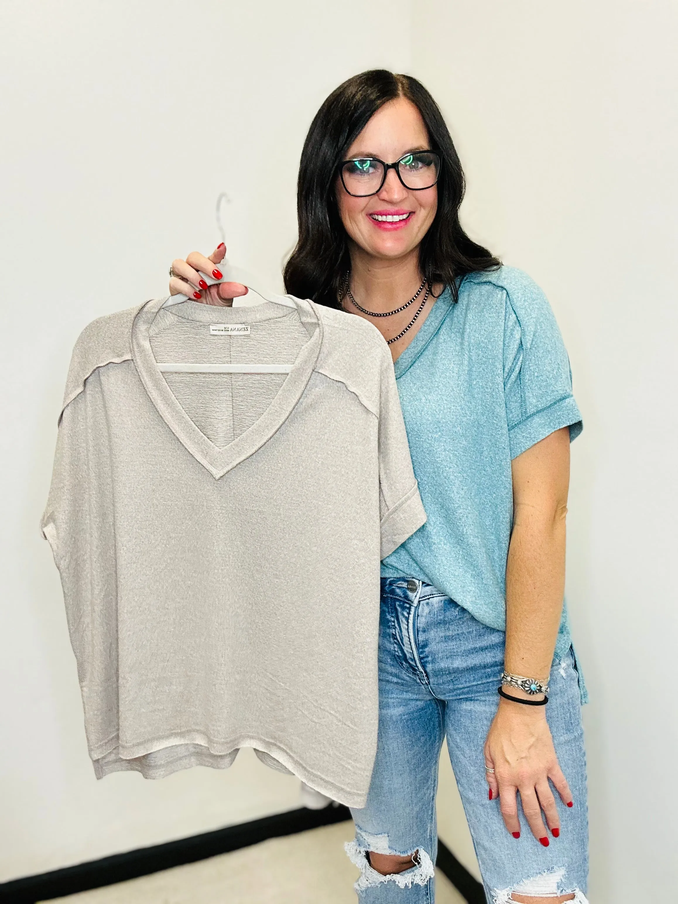 Lynn V Neck Teal Oversized Top
