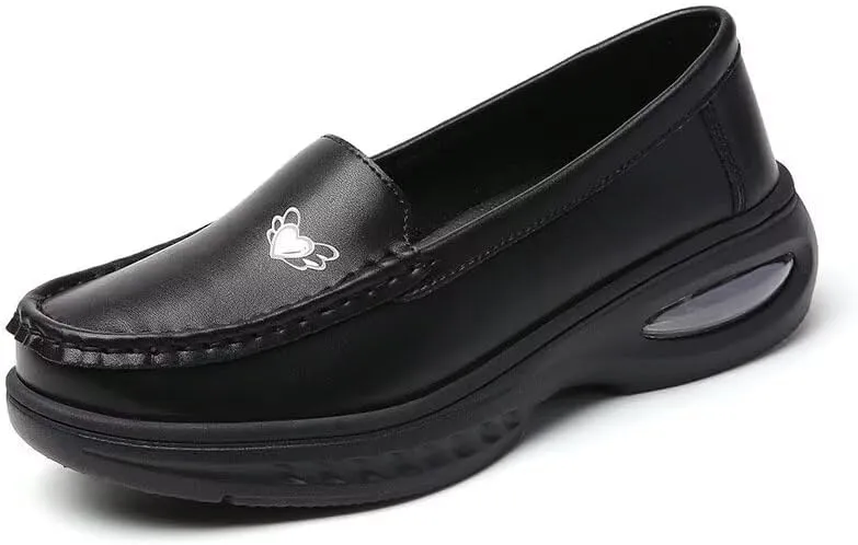 MAIITRIP Women's Non-Slip Nursing Shoes,Leather Comfortable Slip On Work Sneakers,Loafers for Restaurant Breathable Soft Nurse Shoes,Memory Foam Lightweight Casual Walking Daily