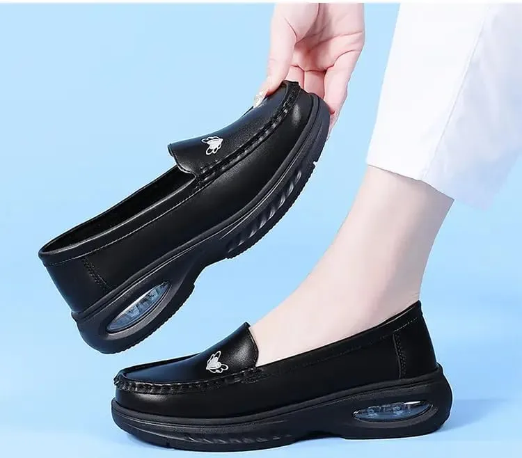 MAIITRIP Women's Non-Slip Nursing Shoes,Leather Comfortable Slip On Work Sneakers,Loafers for Restaurant Breathable Soft Nurse Shoes,Memory Foam Lightweight Casual Walking Daily