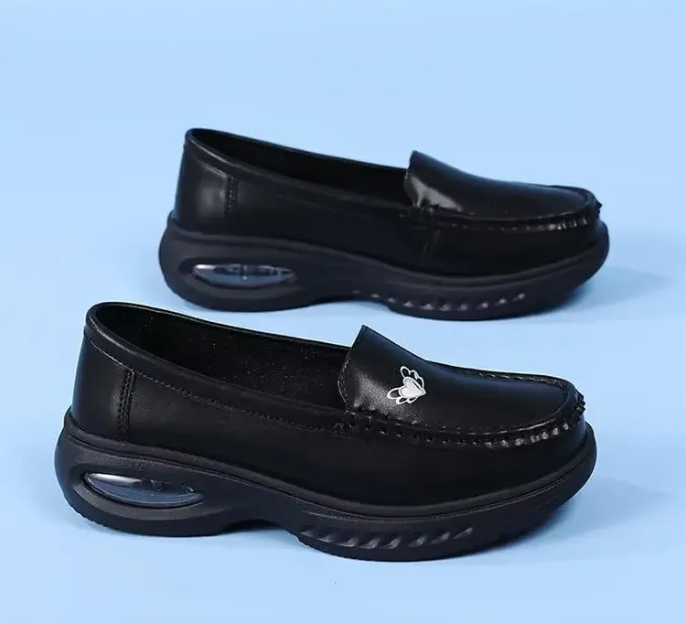 MAIITRIP Women's Non-Slip Nursing Shoes,Leather Comfortable Slip On Work Sneakers,Loafers for Restaurant Breathable Soft Nurse Shoes,Memory Foam Lightweight Casual Walking Daily
