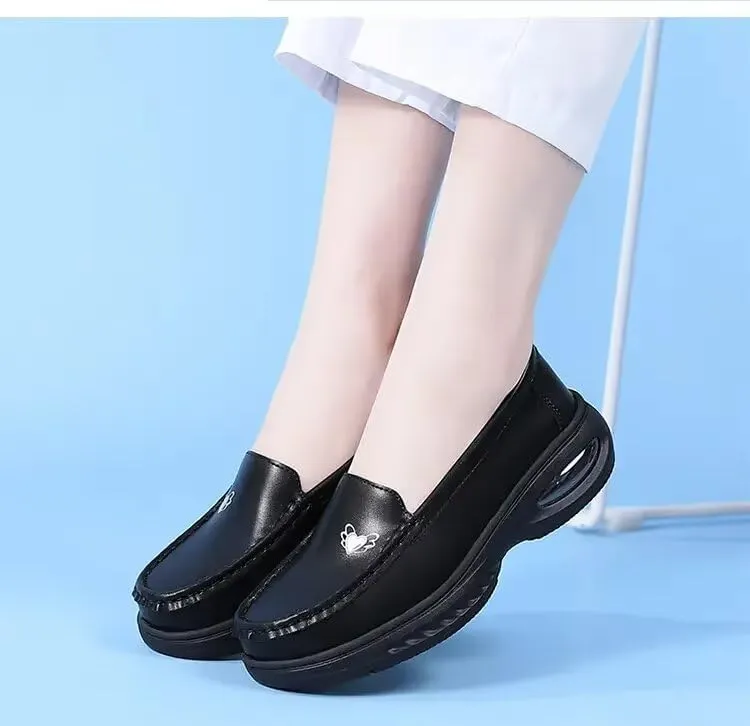 MAIITRIP Women's Non-Slip Nursing Shoes,Leather Comfortable Slip On Work Sneakers,Loafers for Restaurant Breathable Soft Nurse Shoes,Memory Foam Lightweight Casual Walking Daily