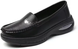 MAIITRIP Women's Non-Slip Nursing Shoes,Leather Comfortable Slip On Work Sneakers,Loafers for Restaurant Breathable Soft Nurse Shoes,Memory Foam Lightweight Casual Walking Daily