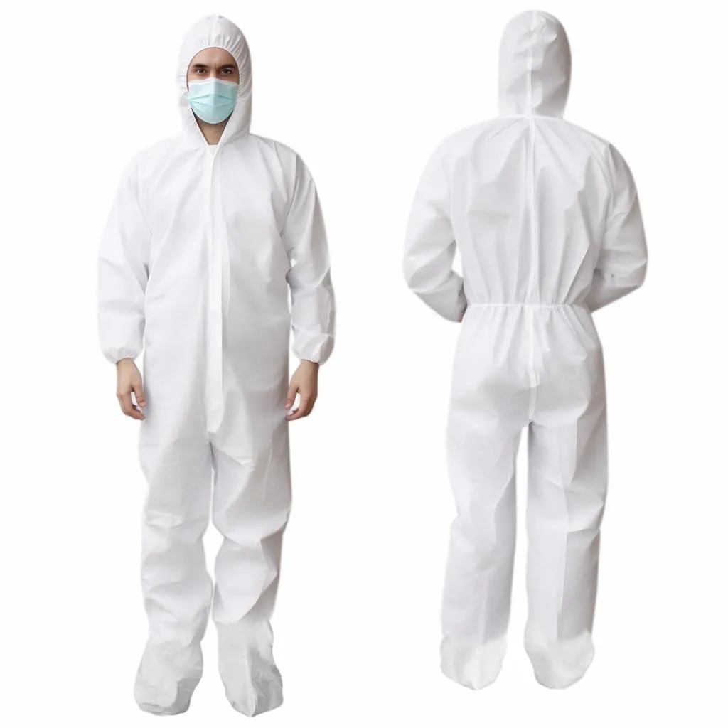 Medical Disposable Coveralls for Adults XLarge Size Pack of 5 White PPE Suit