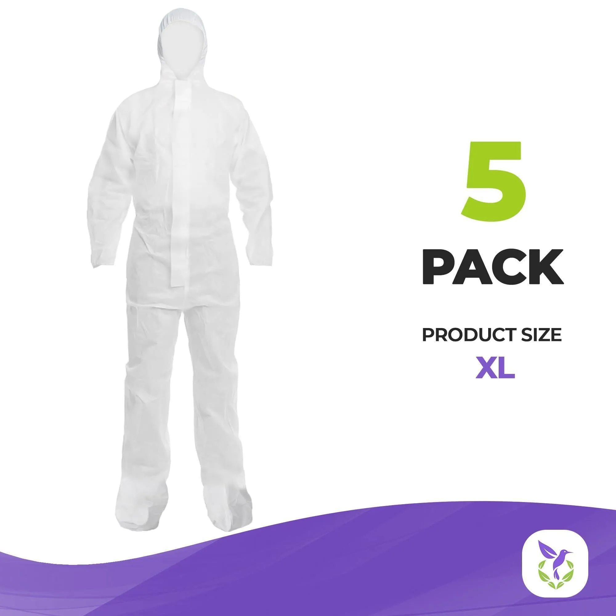 Medical Disposable Coveralls for Adults XLarge Size Pack of 5 White PPE Suit