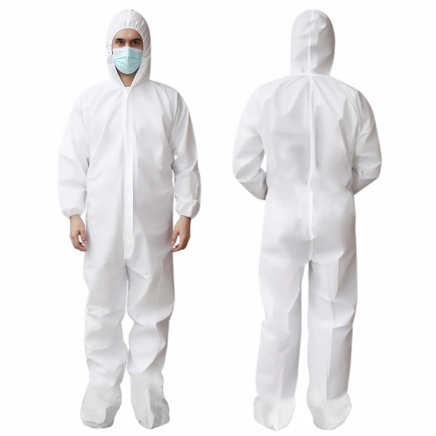 Medical Disposable Coveralls for Men Women Large Size Pack of 5 White Suit