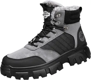 Men Work Boots Soft Toe Hiking Sneakers with Warm Fur Lining Women's Workout Shoes Non-Slip Winter Outdoor Botas Waterproof Non Slip Hike Grounded Footwear