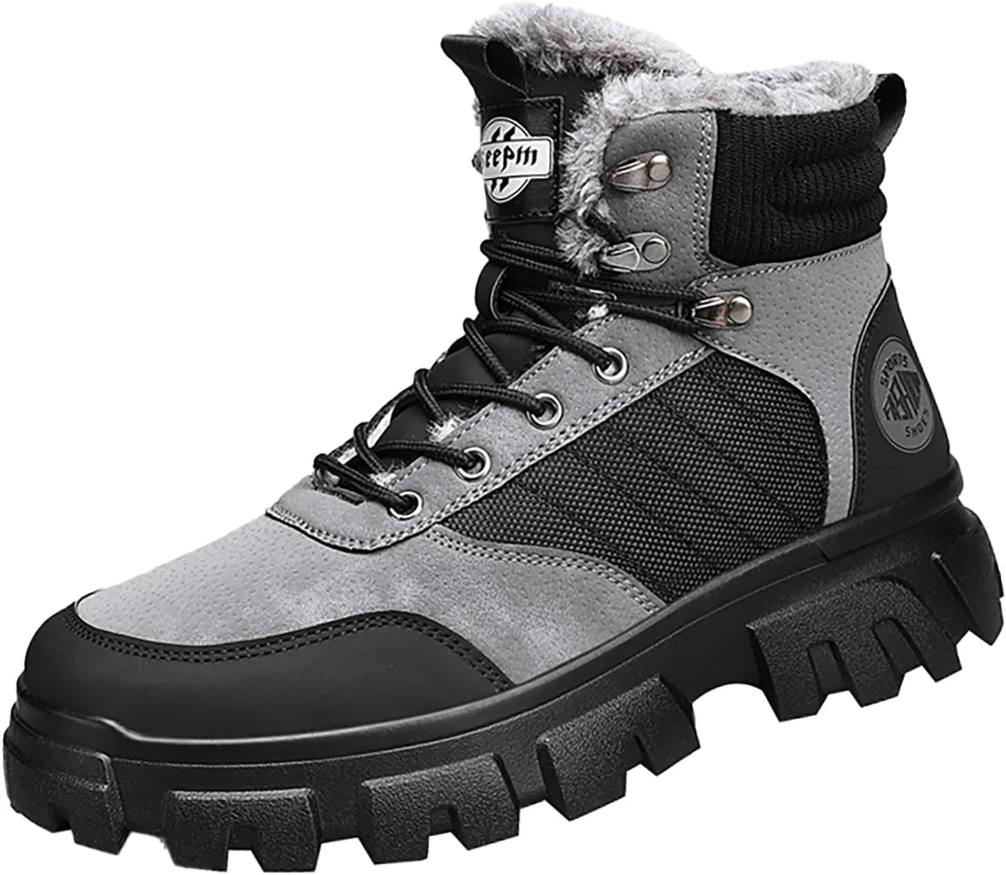 Men Work Boots Soft Toe Hiking Sneakers with Warm Fur Lining Women's Workout Shoes Non-Slip Winter Outdoor Botas Waterproof Non Slip Hike Grounded Footwear