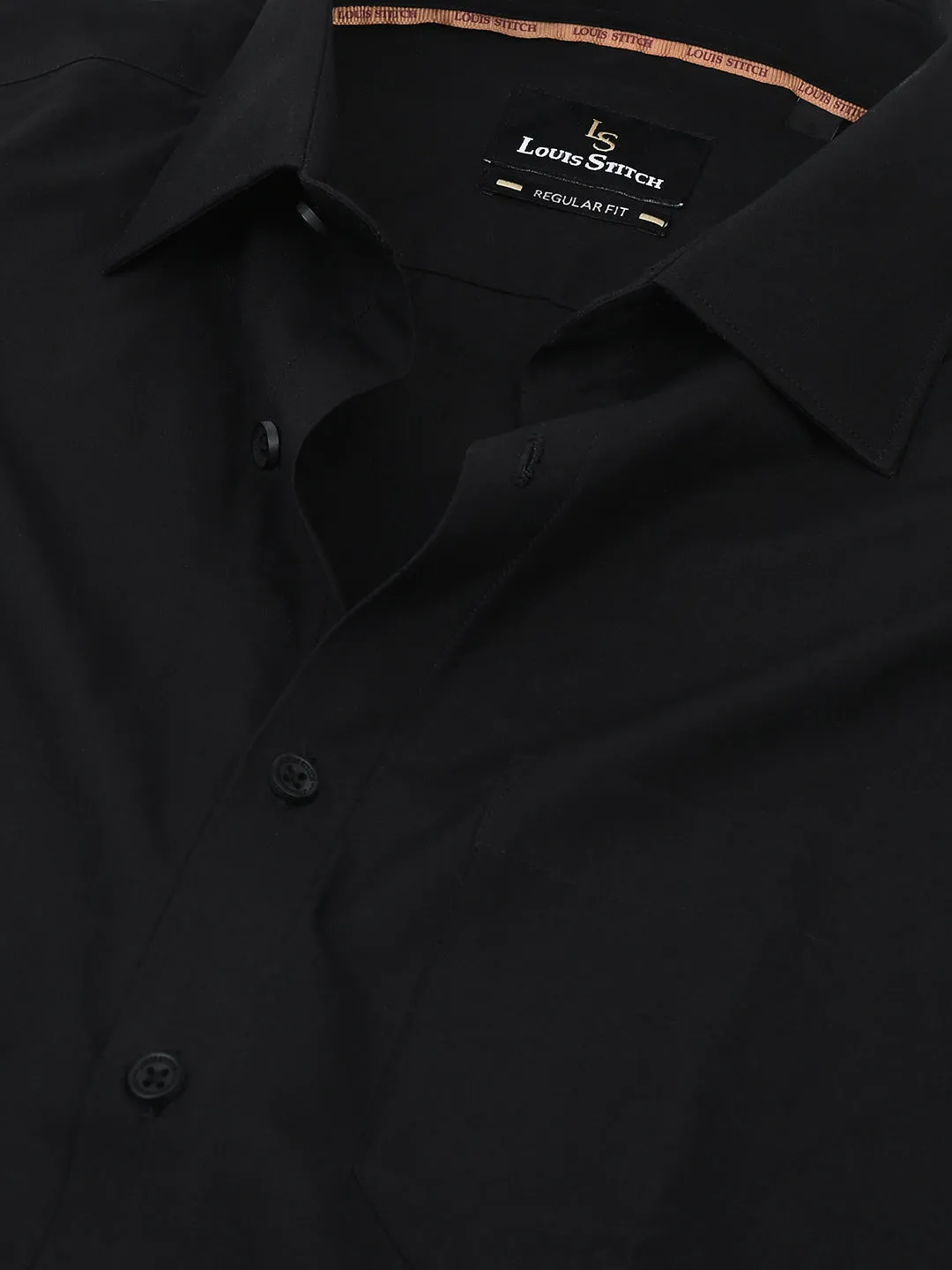 Men's Solid Black Full Sleeves Regular Fit Formal Shirt