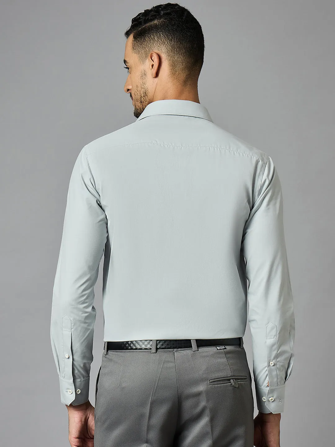 Men's Solid Grey Full Sleeves Regular Fit Formal Shirt