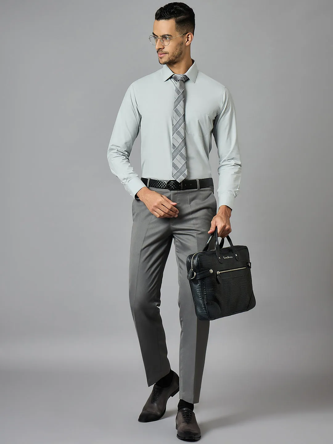 Men's Solid Grey Full Sleeves Regular Fit Formal Shirt